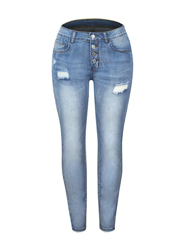 Denim Slim Ripped High Stretch Trousers Pants