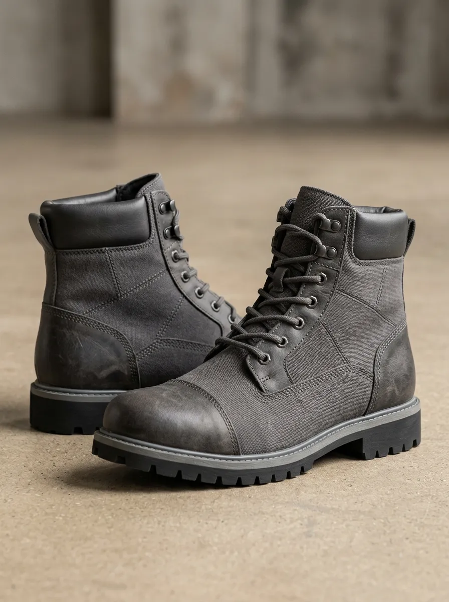 Unisex Canvas Leather Tactical Print Work Boots