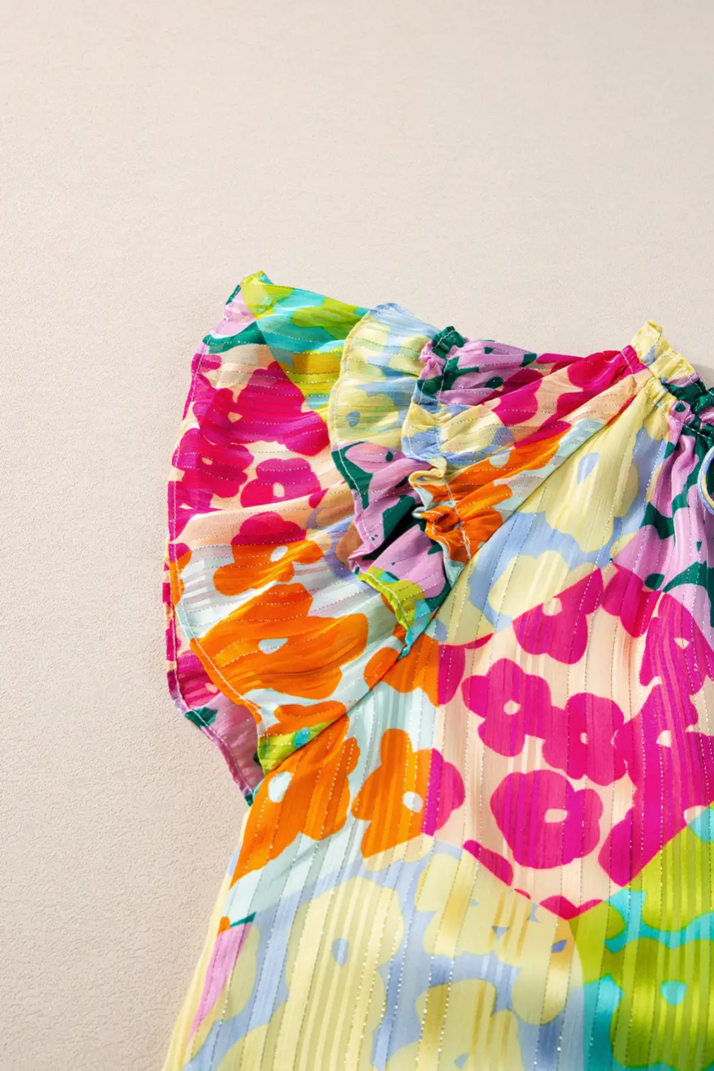 Multicolour Leopard  Sleeve V Neck Crinkled Blouse