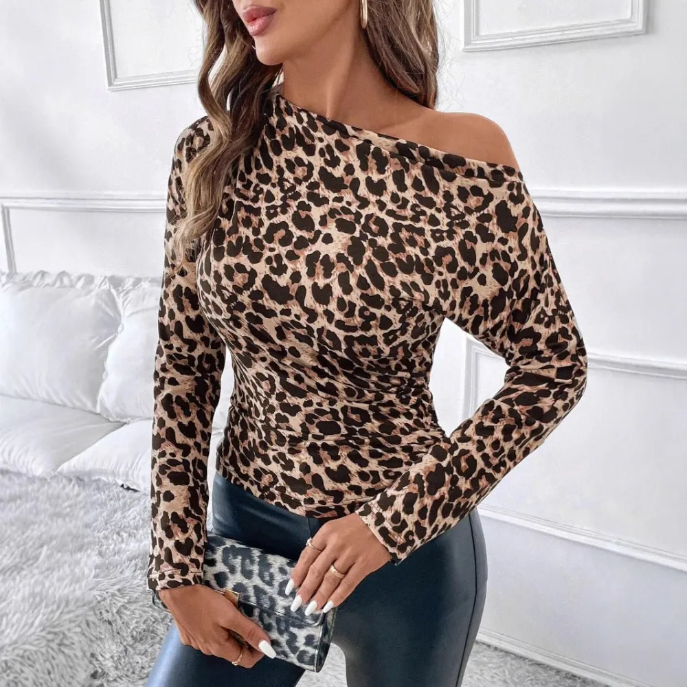 Pleated Leopard Sleeve Blouse