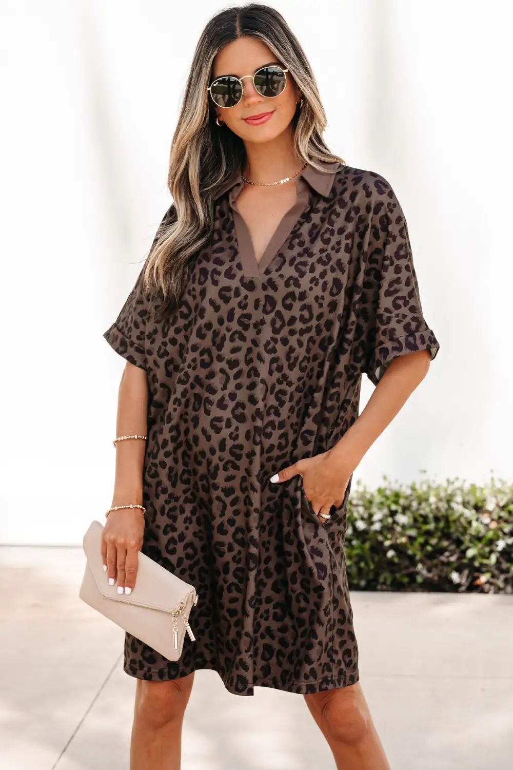 Animal Print V Neck Mini Dress