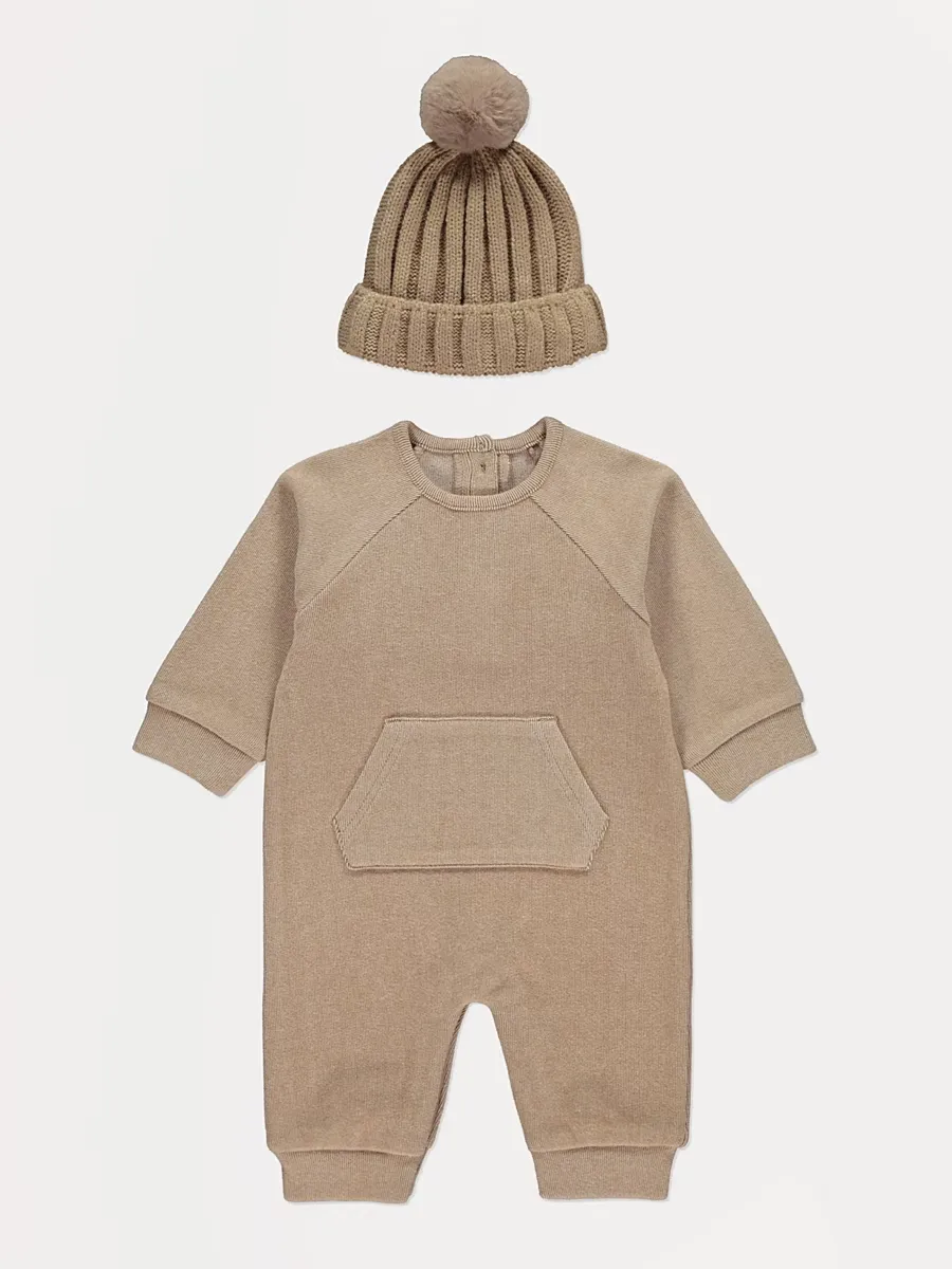 Beige All In One with Knitted Bobble Hat