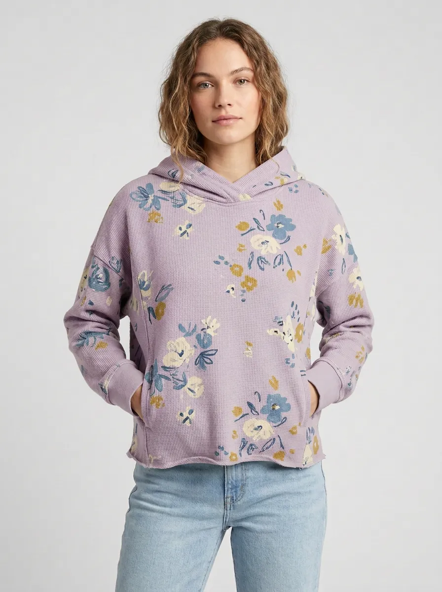 Women's Floral Waffle Textured Graphic Hoodie