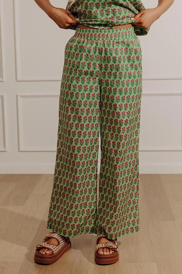 High Waist Relaxed Wide Leg Floral Drawstring Pants
