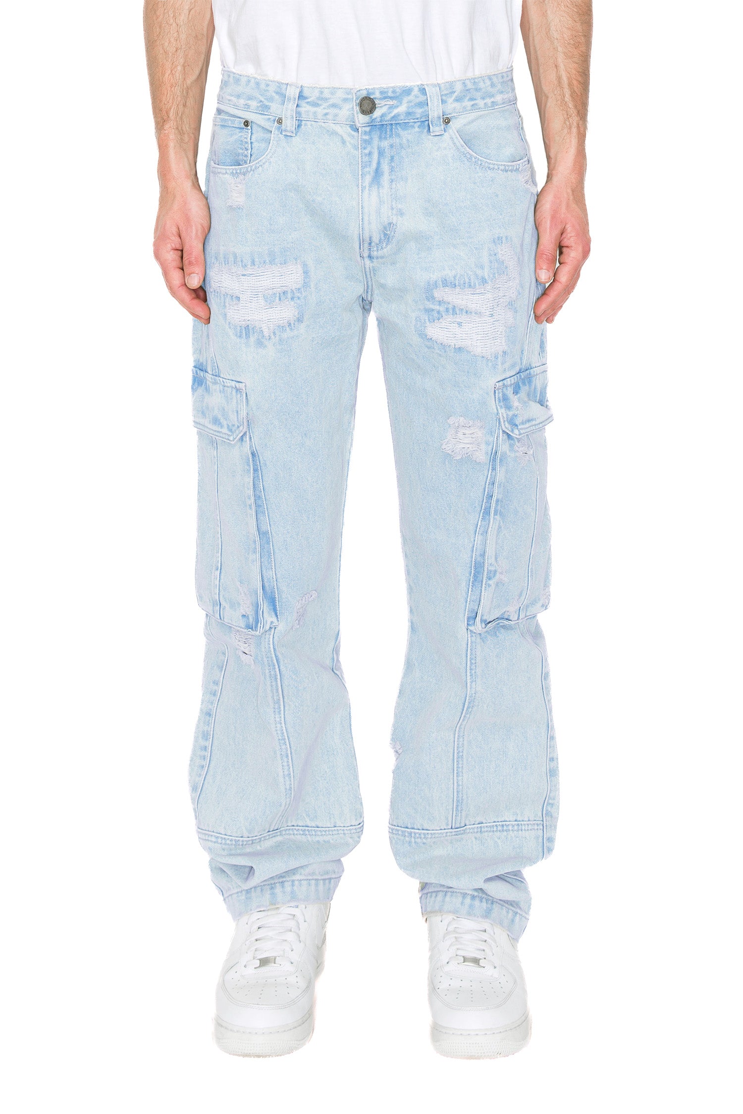 Men's Distressed Baggy Fit Cargo Denim Jeans