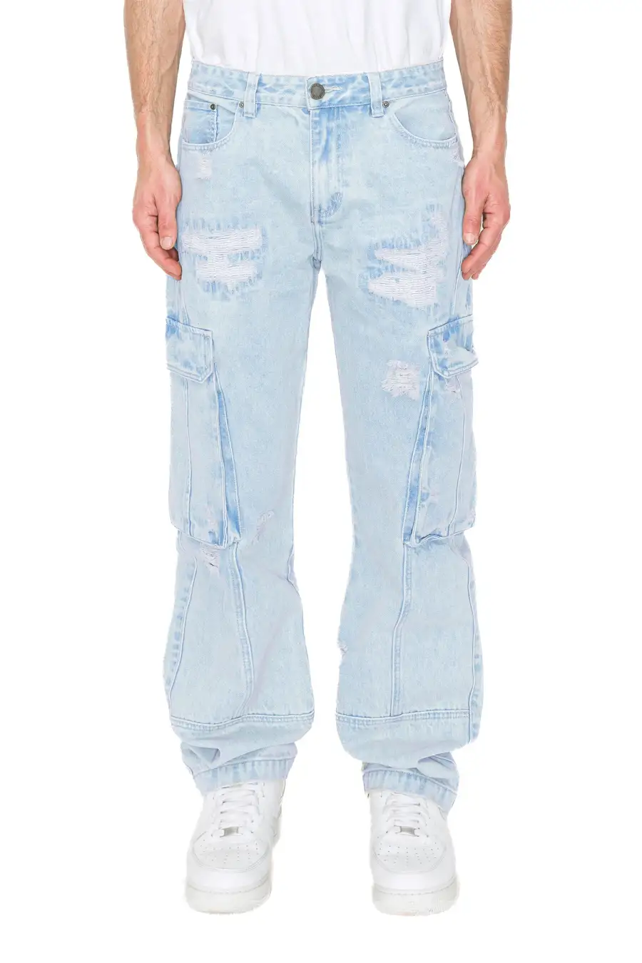 Men's Distressed Baggy Fit Cargo Denim Jeans