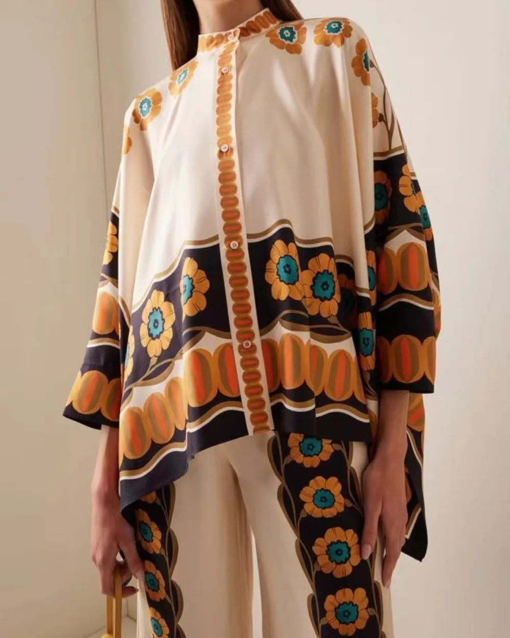 Daisy Floral Print Two-Piece Set Elegant Shirt and Pants Outfit