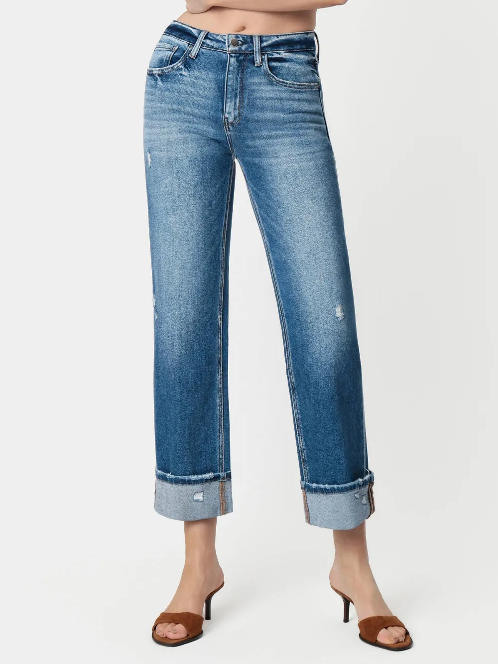 Women's Cuffed Slim Wide-Leg Jeans