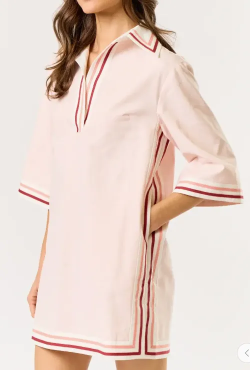 Pink Striped Collared Shift Mini Dress