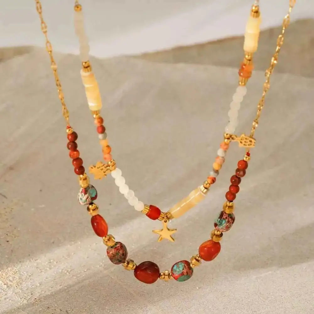 Two Piece 18K Gold Plated Bead Necklace