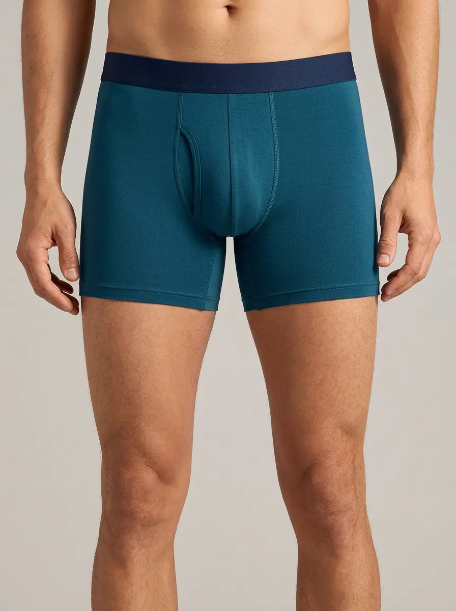 Men's Teal Blue Boxer Briefs with Contrast Waistband Boxer Briefs