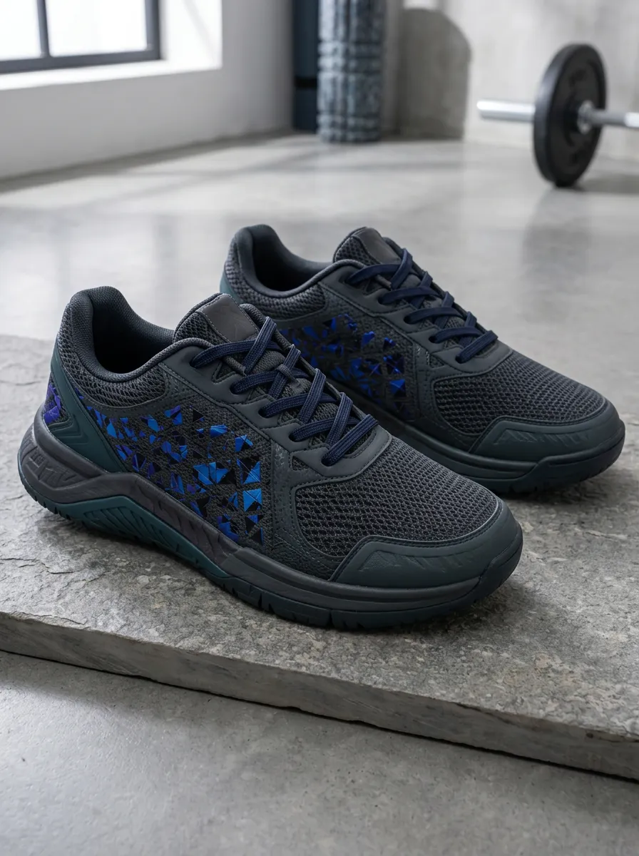 Women's Fitness Blue Geometric Pattern Printed Sneakers
