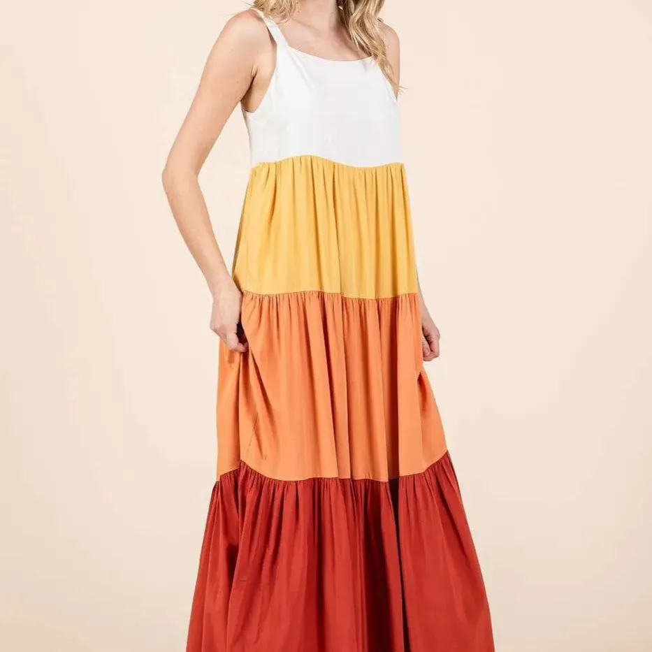 Color Block Tiered Pull-On Maxi Dress
