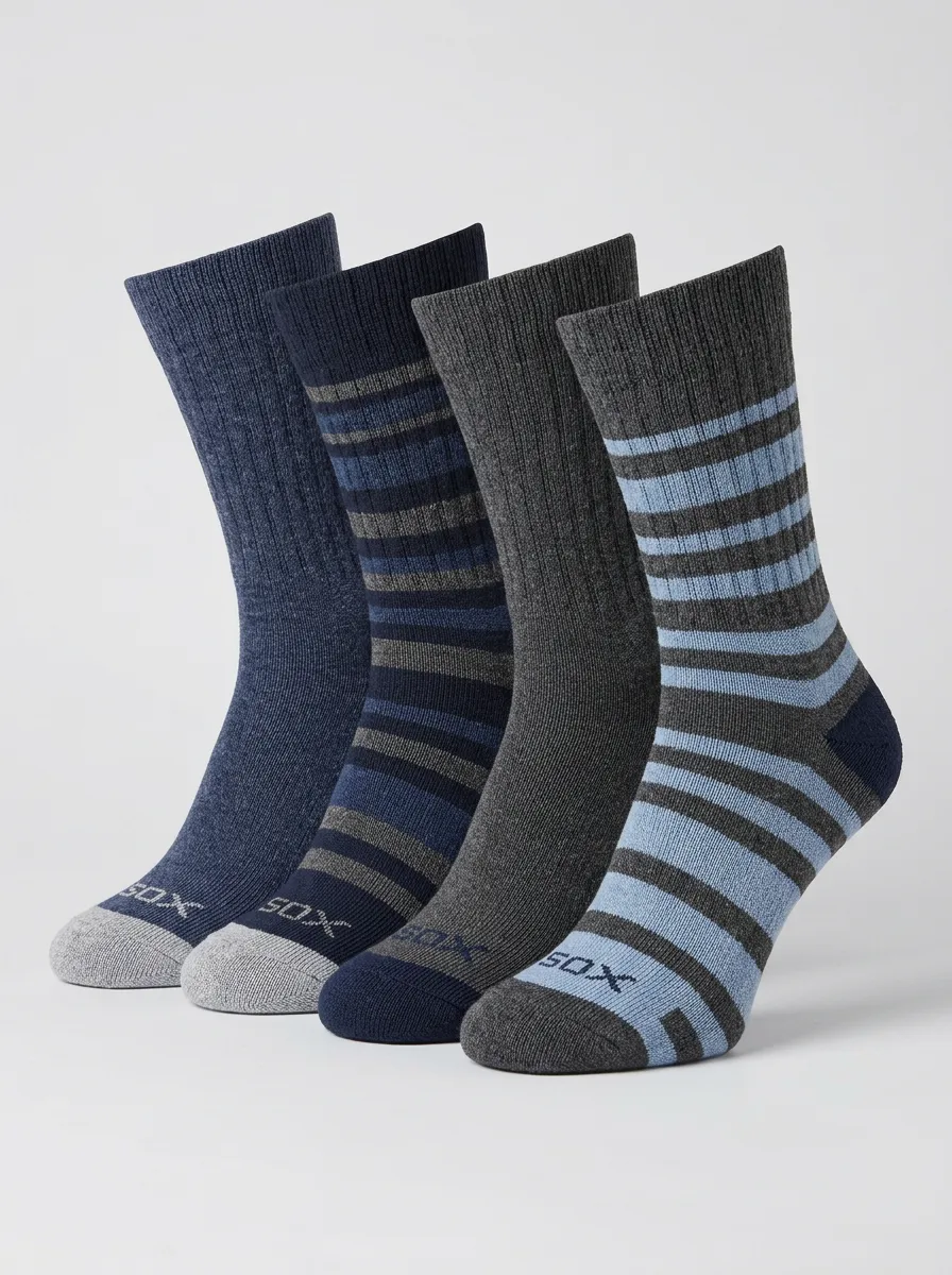 Essential Striped Crew Fit Men's Four Pair Socks