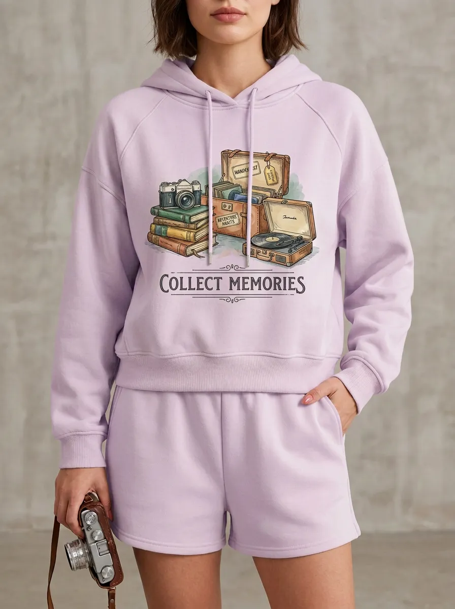 Women's Travel Collect Memories Camera Vinyl Graphic Hoodie