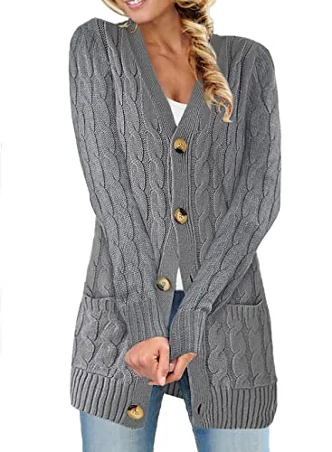Women Open Front Cardigan Sweater Button Down Knit Sweater Coat