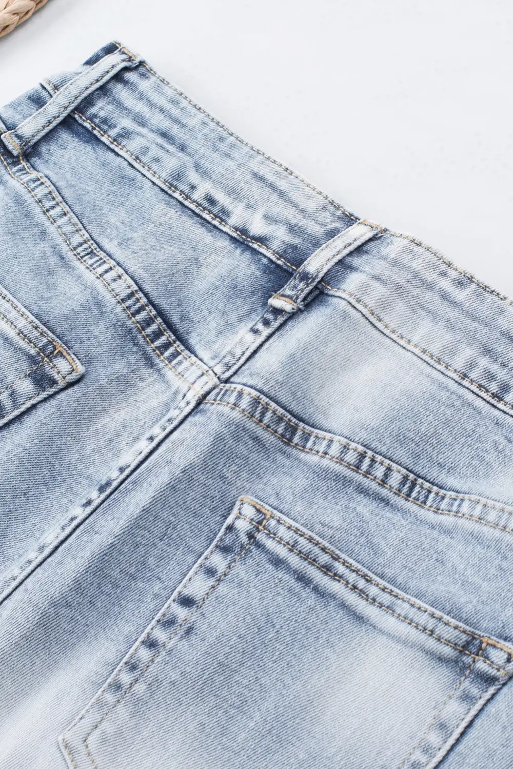 Sky Blue Bleached Wash Distressed Denim
