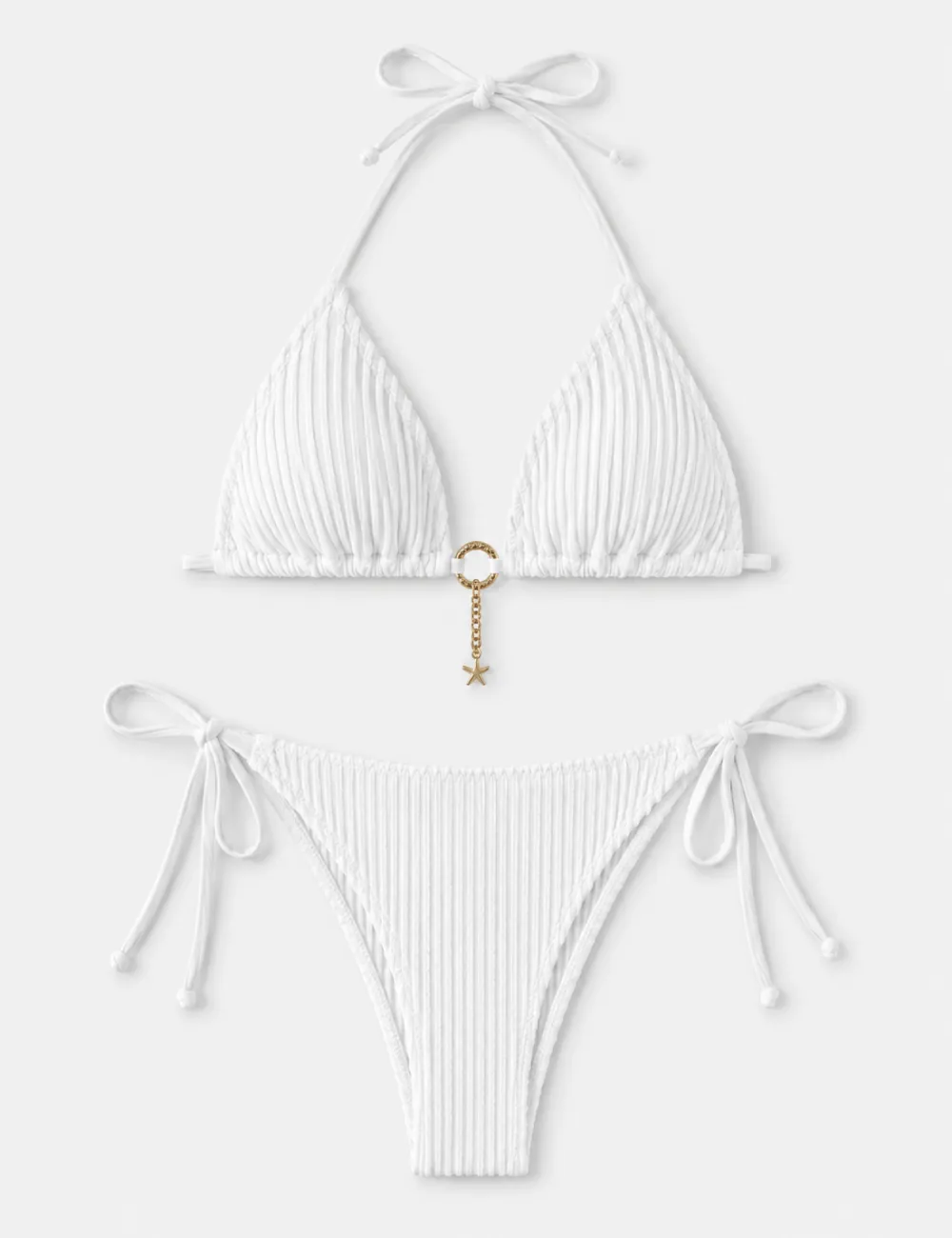 Vertical Texture Halter Neck Triangle Bikini Set
