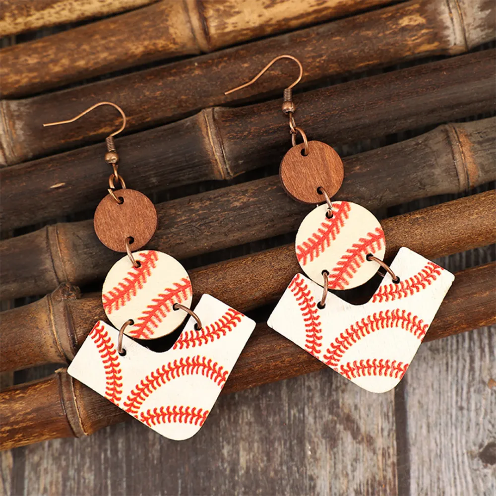 Baseball Theme Wooden Earrings