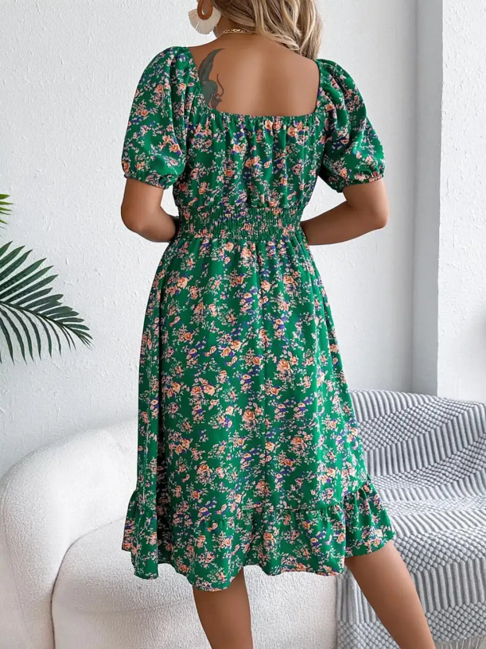 Ruffle Trim Floral Dress