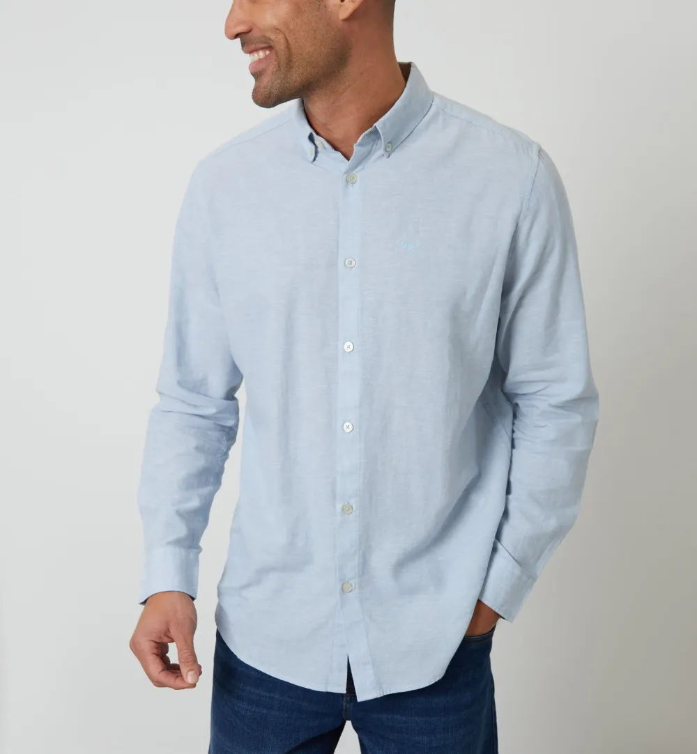 Men's Dusky Blue Long Sleeve Linen Blend Shirt
