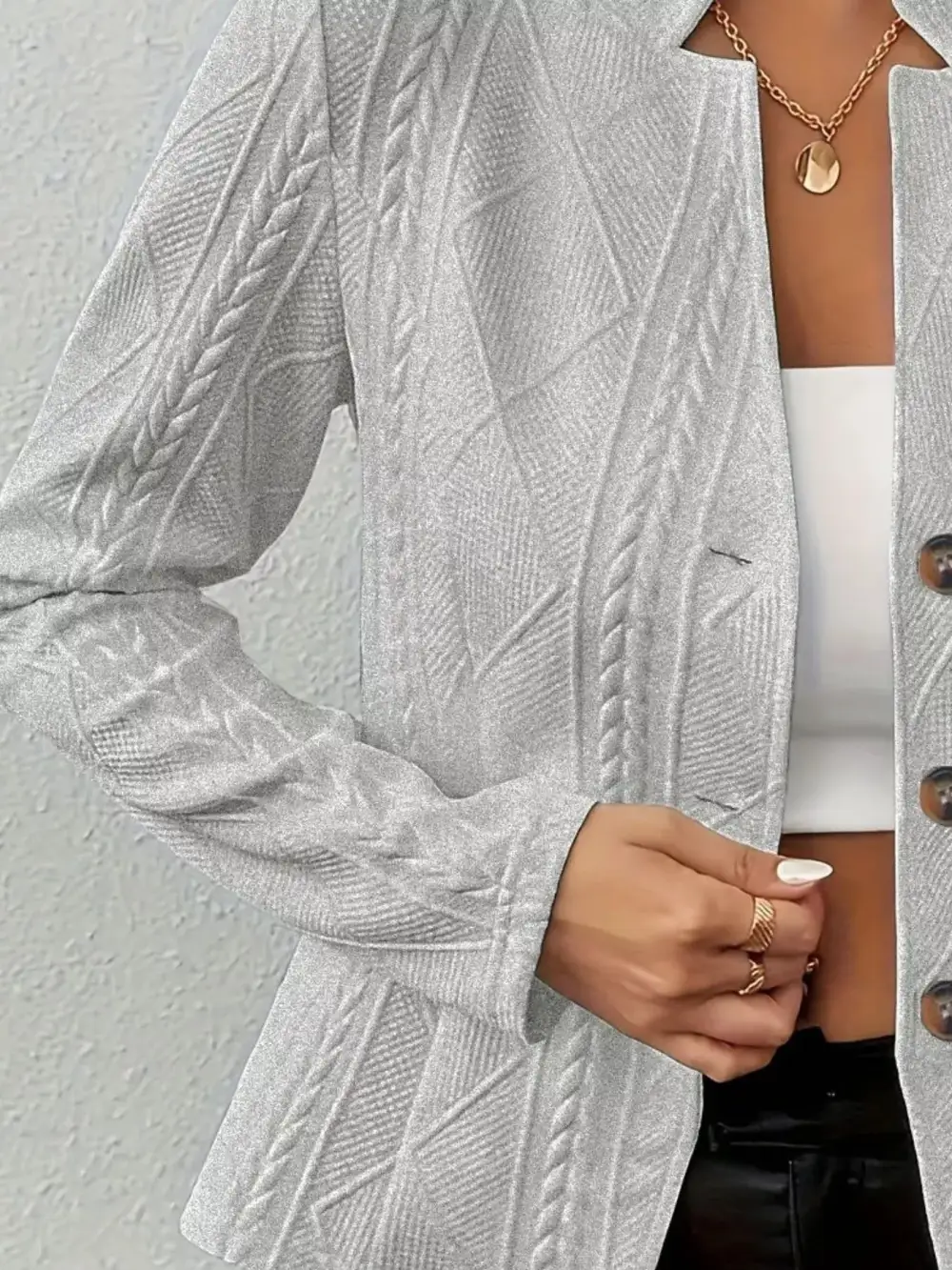 Button-Front Textured-Knit Blazer
