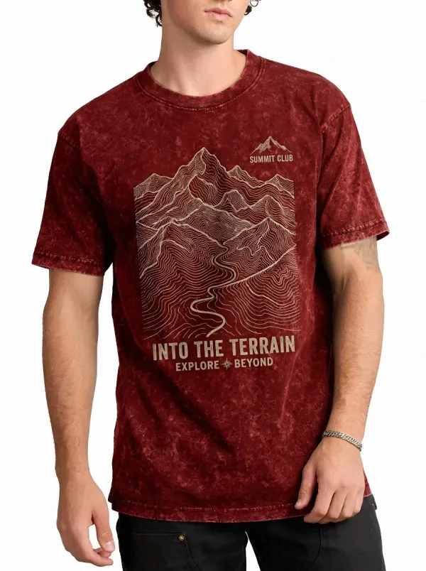 Men's Hiking Outdoor Lover Mountain Topographic Printed T-shirt