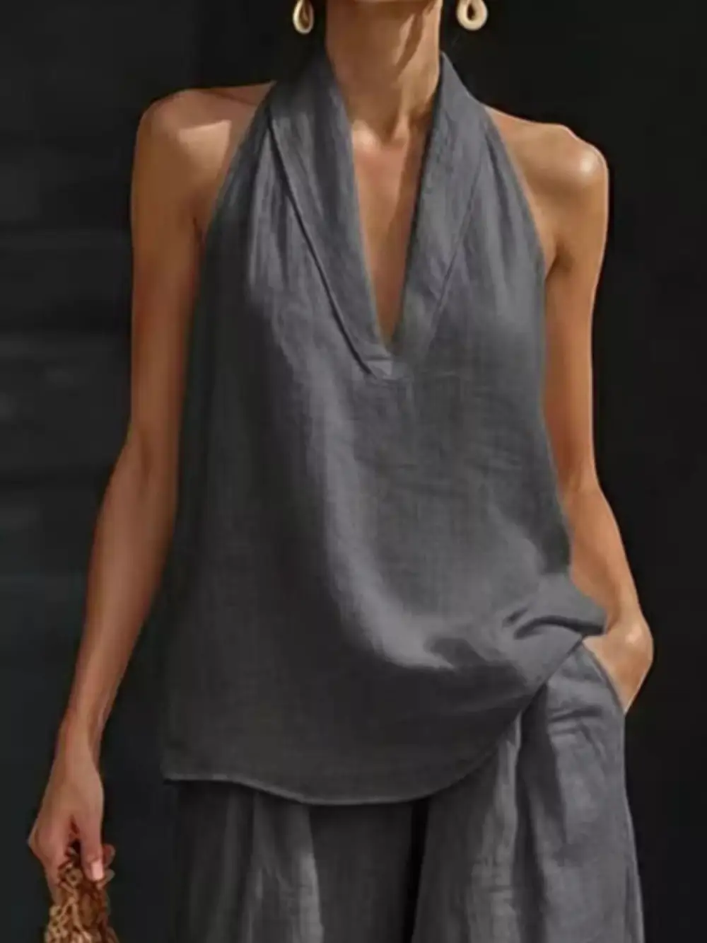Halter Neck Top and Wide Leg Pants Set