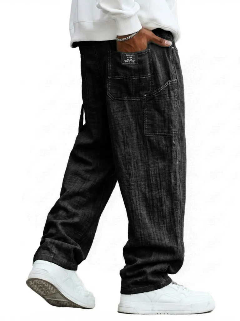 Comfort Fit Linen Blend Utility Pocket Trousers