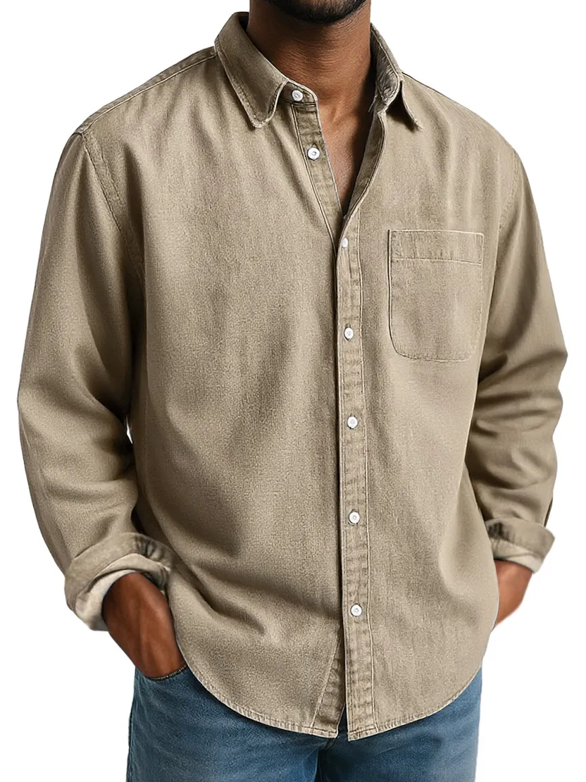 Everyday Long Sleeve Camp Collar Pocket Shirt