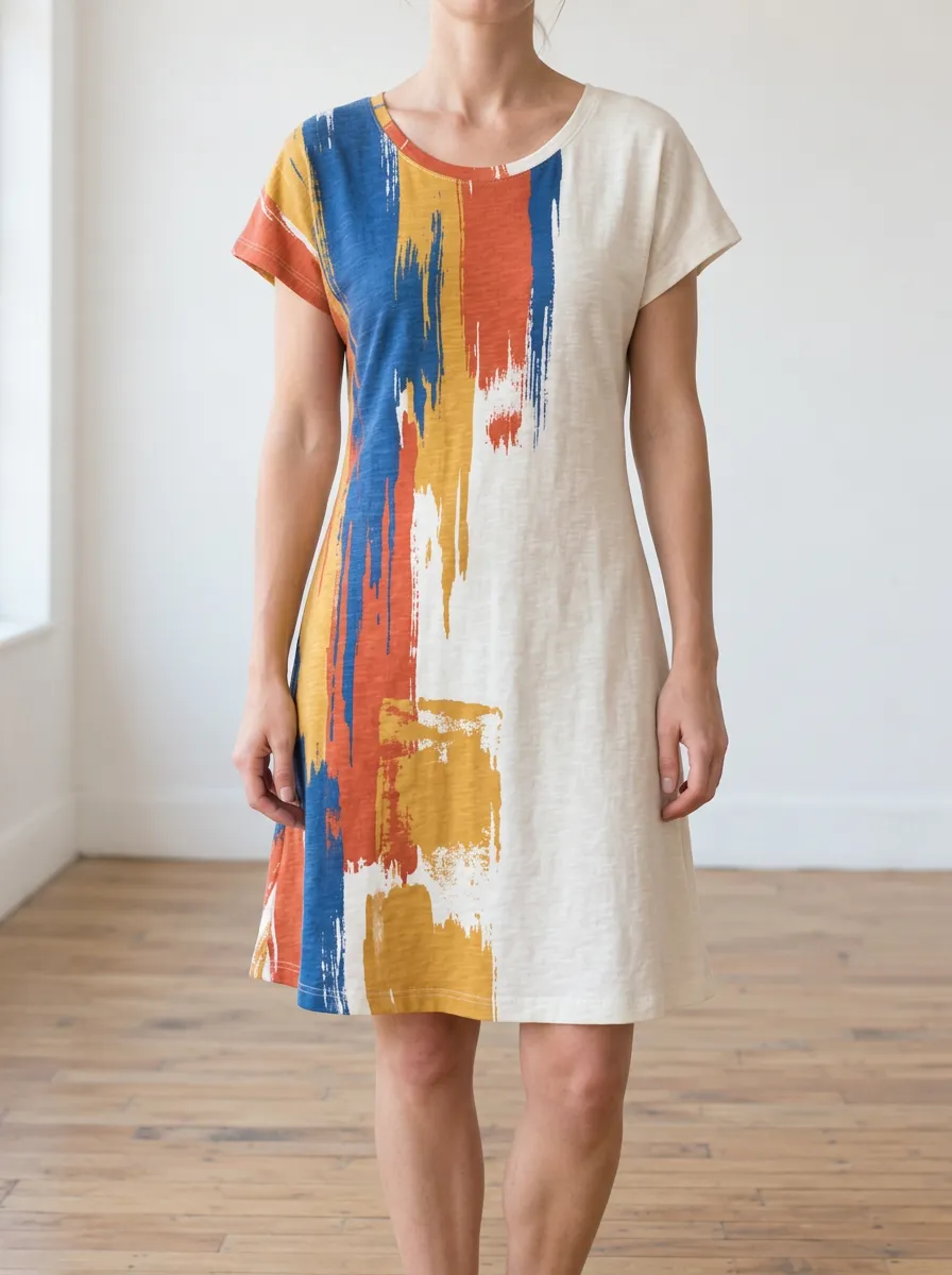 Women's Relaxed Abstract Print Crew Neck T-Shirt Dress