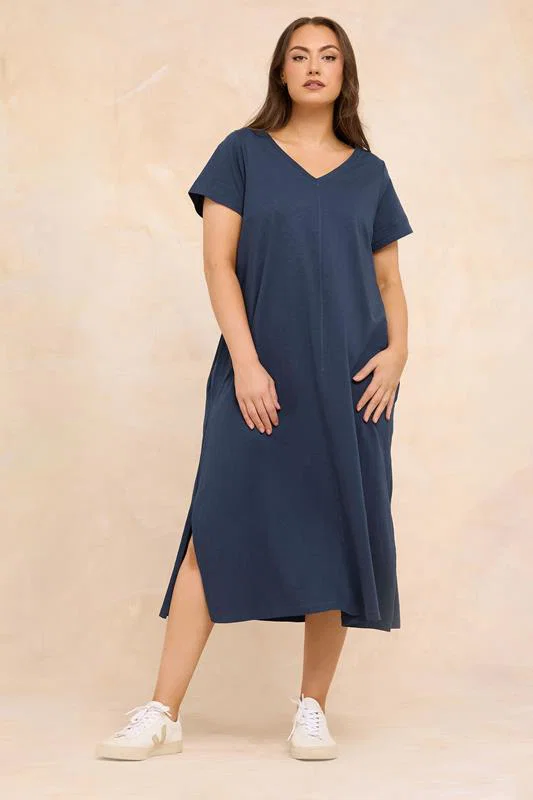 Navy Blue Premium Cotton Dress detail 2