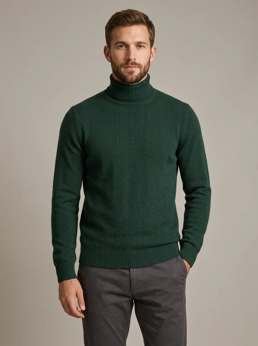 Men's Versatile Cable Knit Turtleneck Sweater