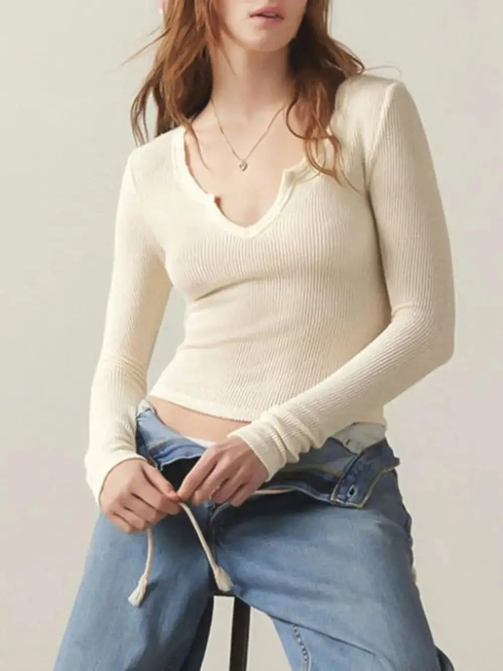 Everyday Notched Long Sleeve T-Shirt