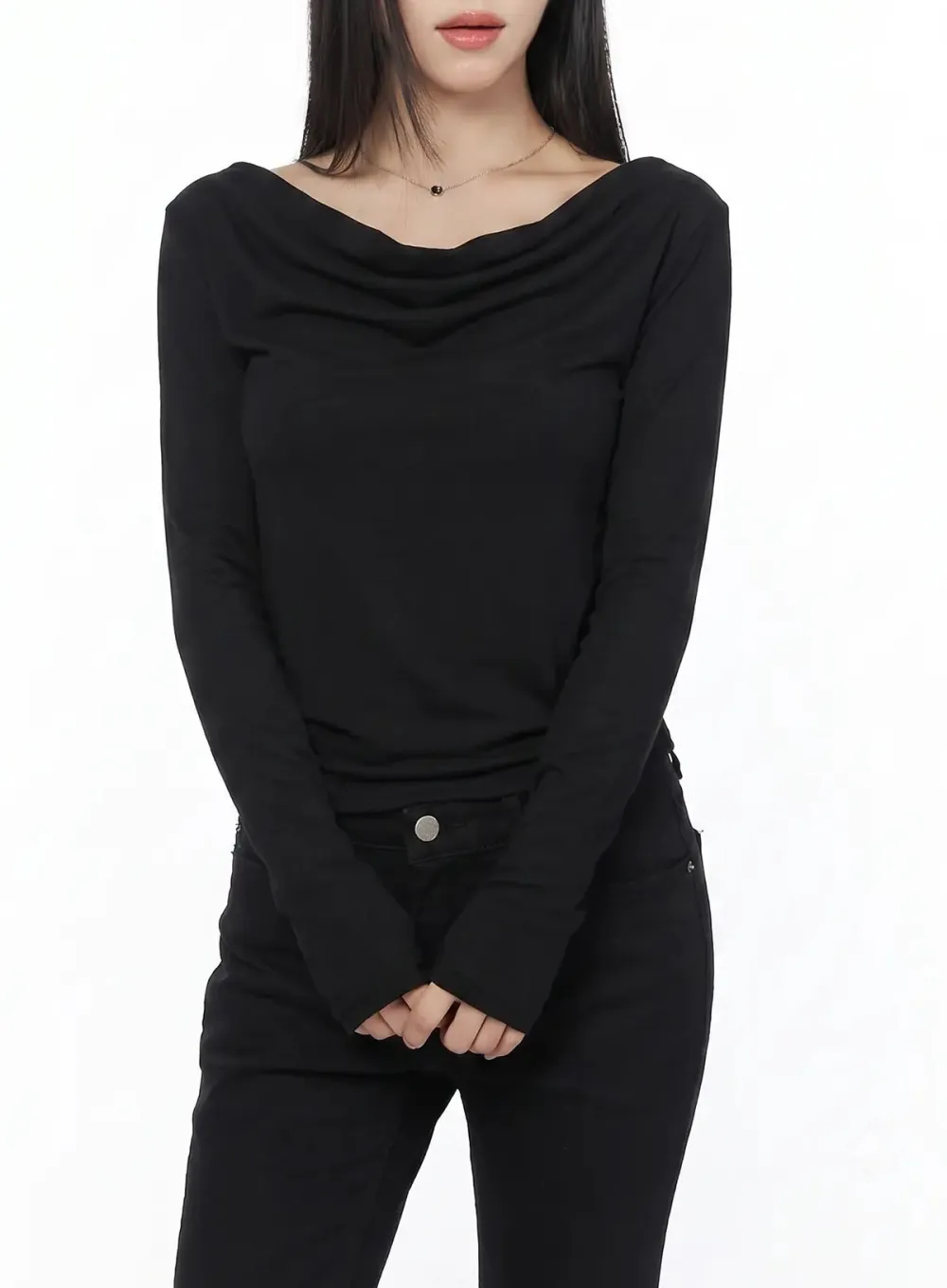 Draped Off-The-Shoulder Long Sleeve Top
