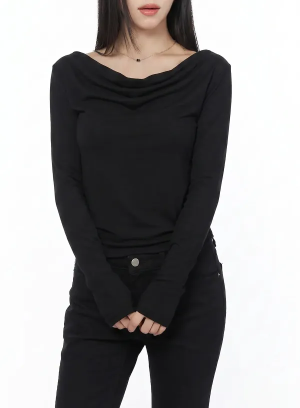 Draped Off-The-Shoulder Long Sleeve Top