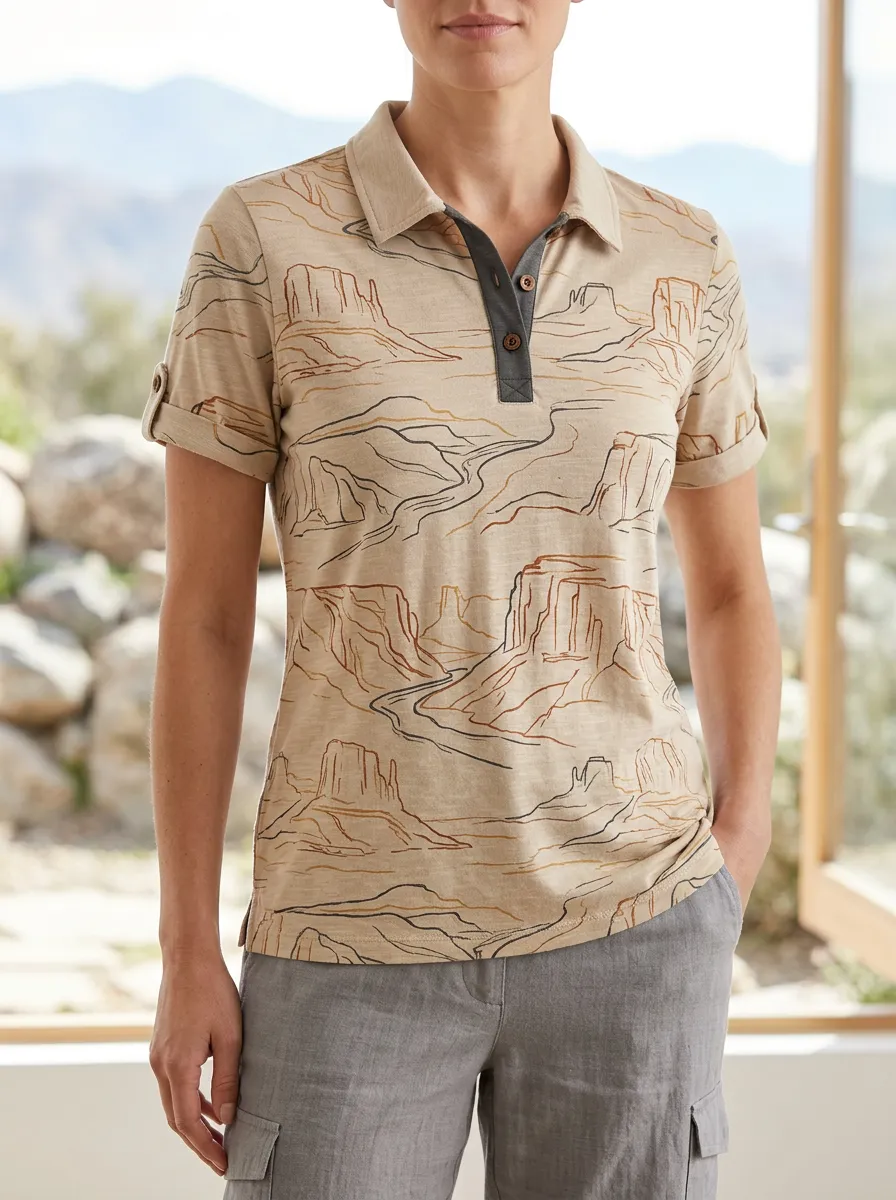 Women's Modern Desert Landscape Nature Lover Polo Shirt