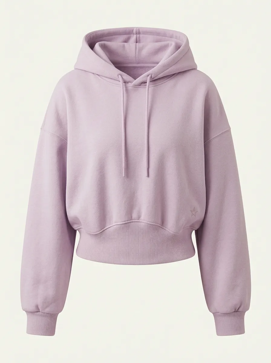 Women's Casual Minimalist Star Embroidered Beige Cropped Hoodie