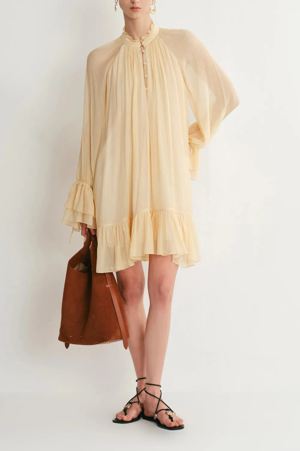 Ruffled Silk Crepe Midi Dress