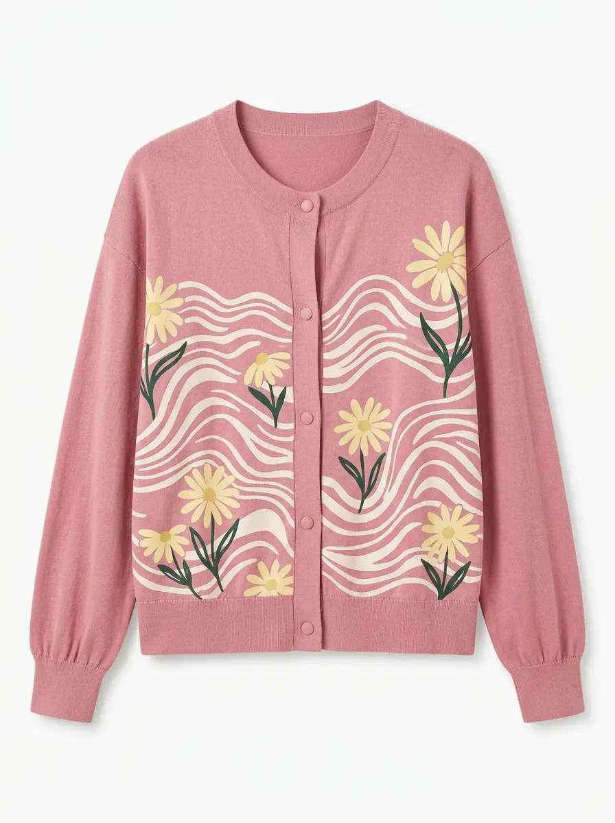 Women's Crew-Neck Button-Front Cardigan