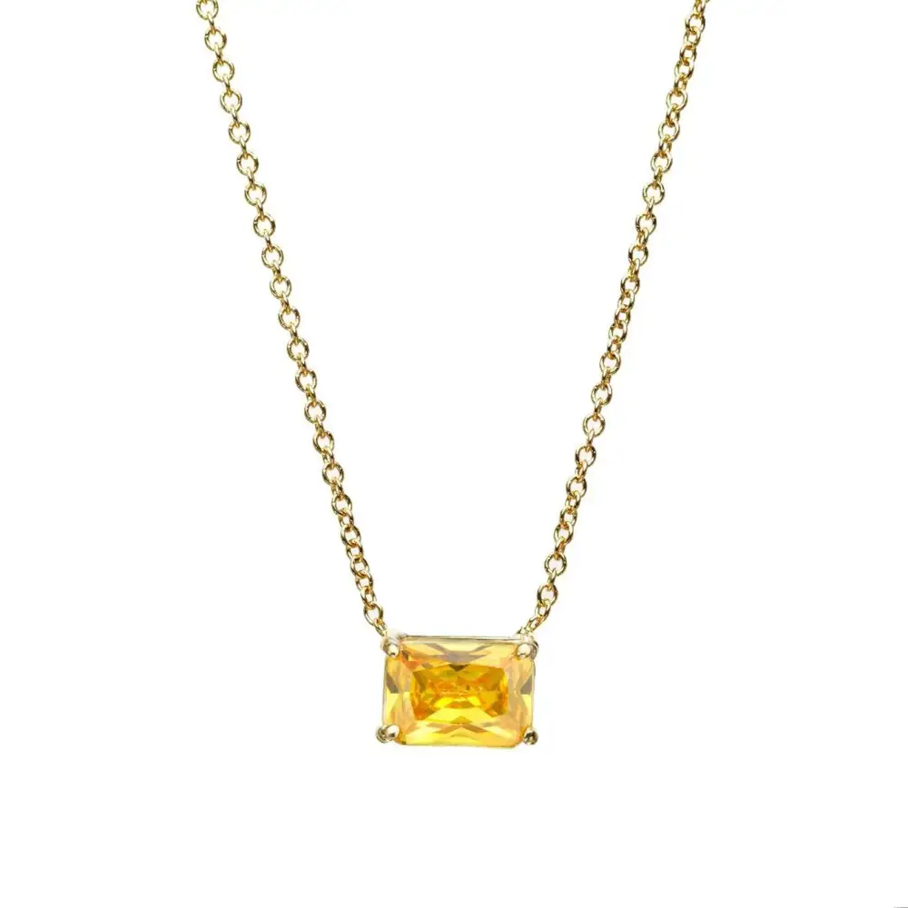 Emerald Cut Citrine Solitaire Necklace