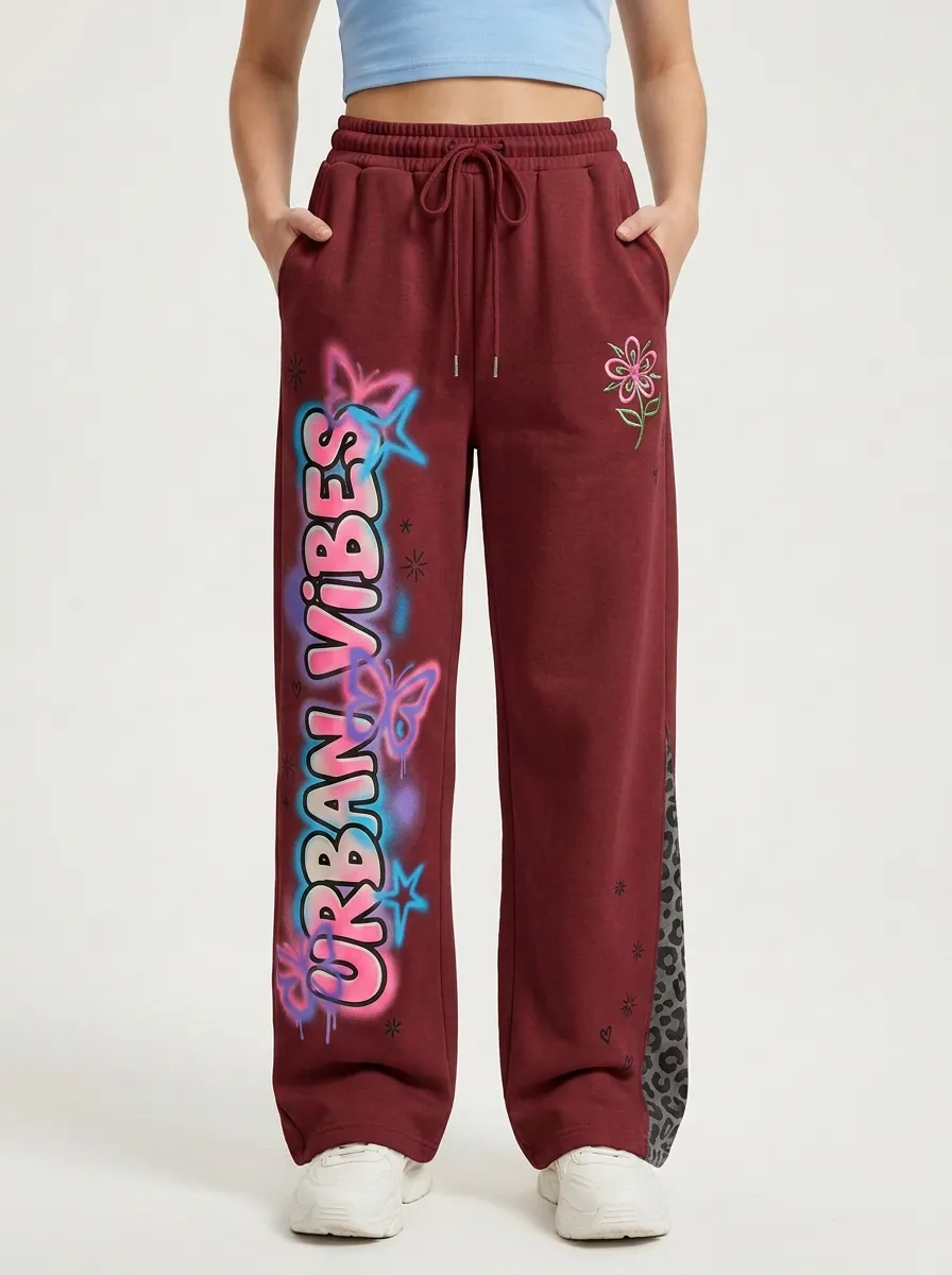 Women's Streetwear Urban Vibes Butterfly Graffiti Printed Sweatpants