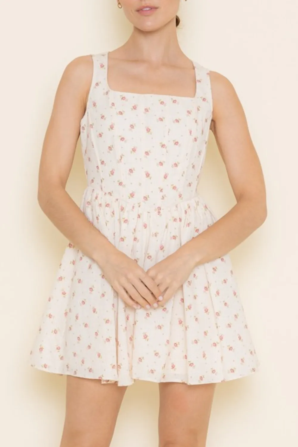 Square Neckline Boning Mini Dress