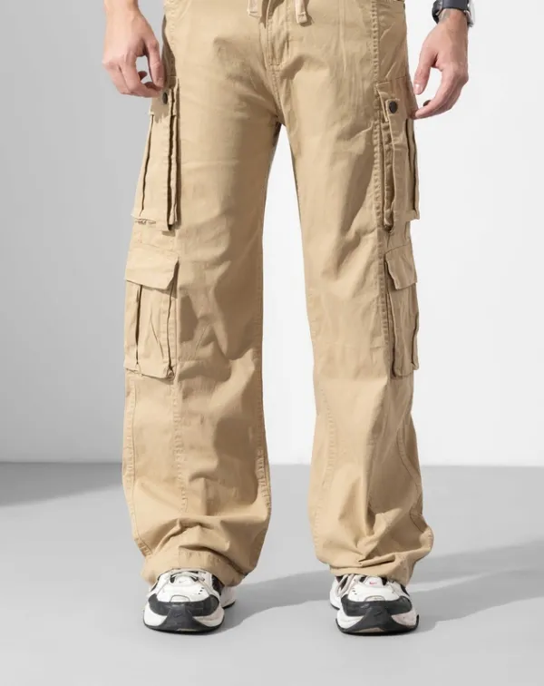 Beige Drawstring Cargo Pants