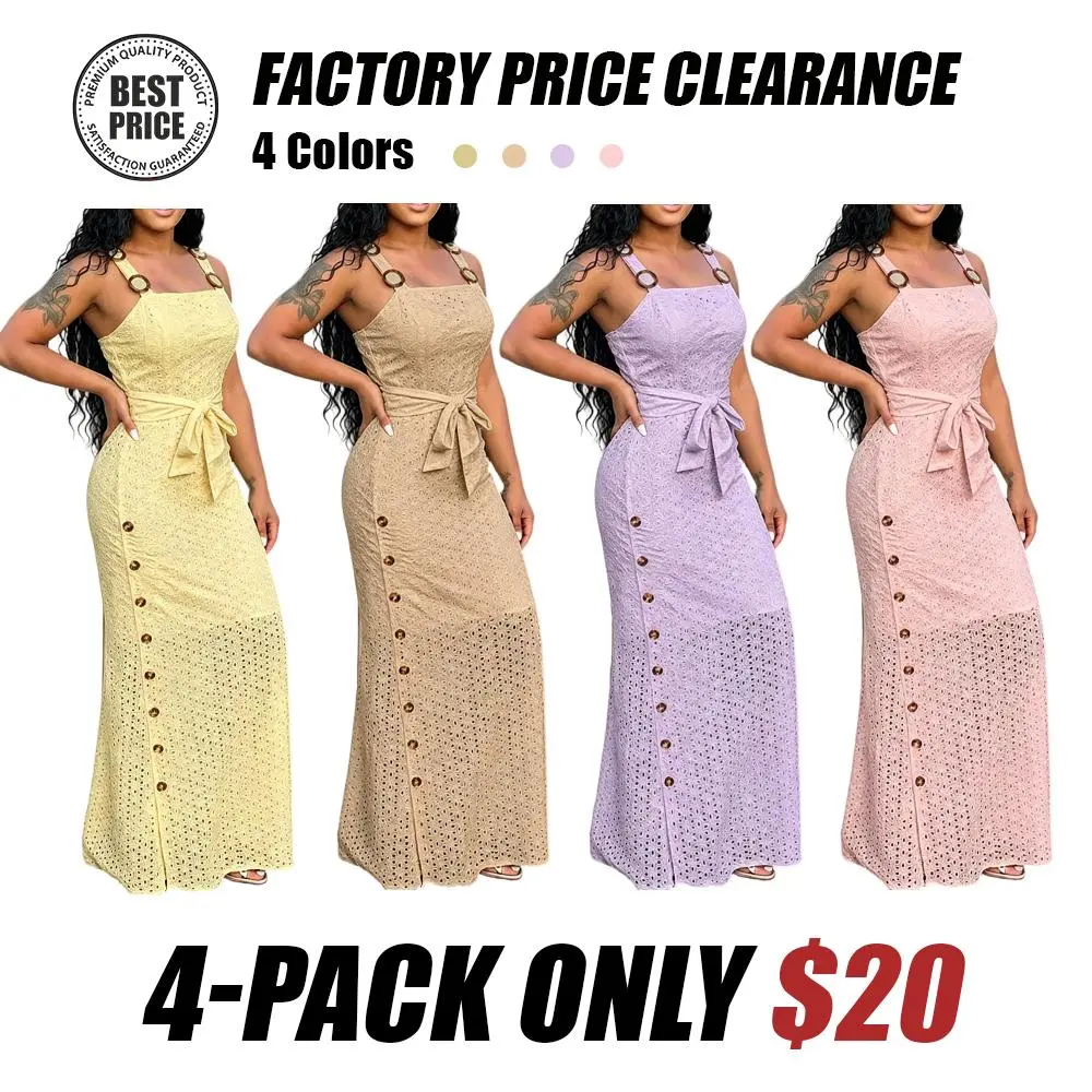 Women's open-back, side-slit embroidered spaghetti strap dress
