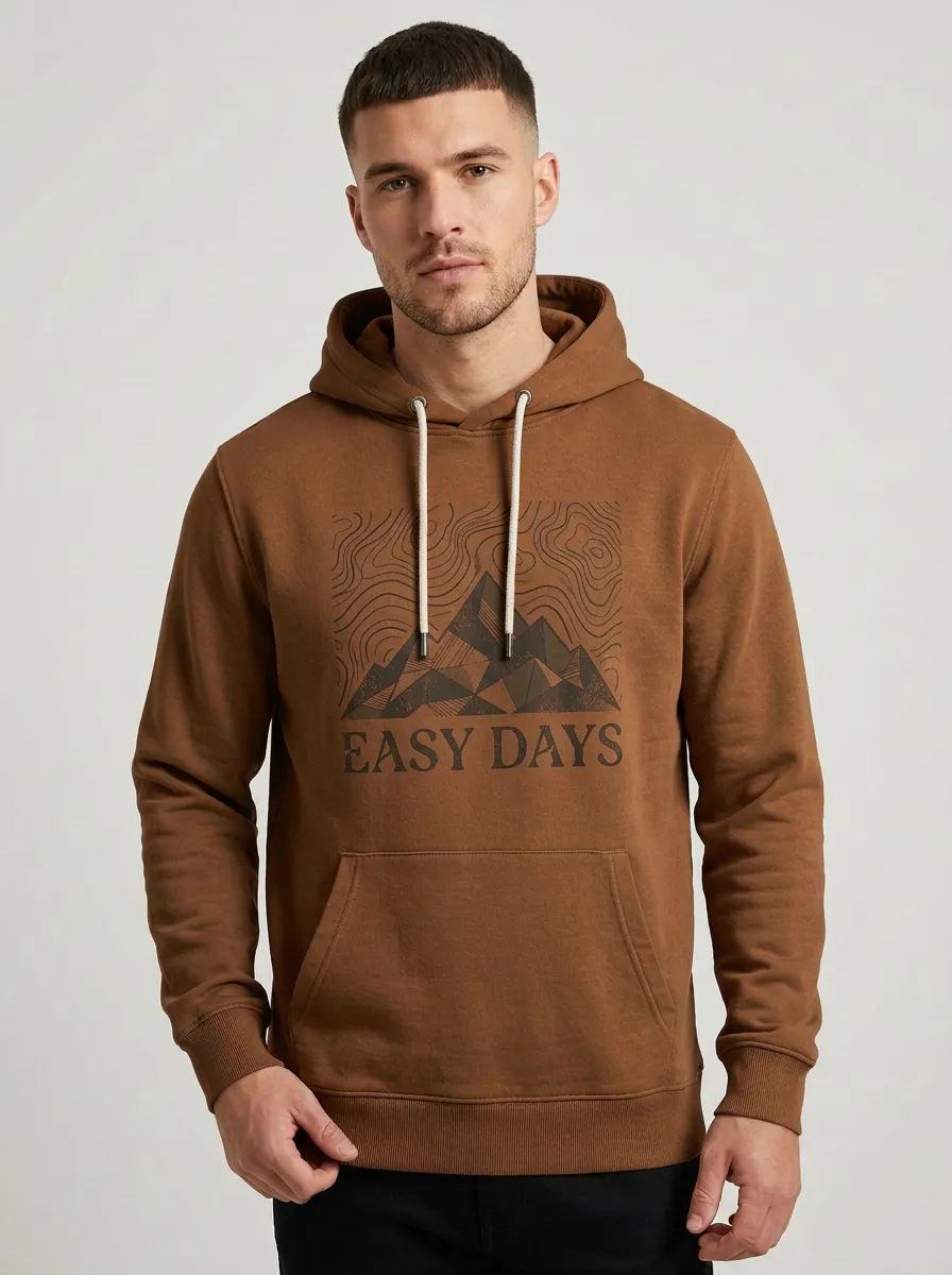 Men's Outdoor Adventure Easy Days Mountain Topographic Print Hoodie