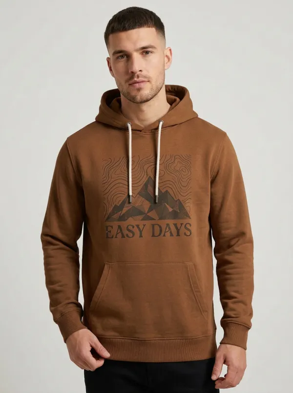 Men's Outdoor Adventure Easy Days Mountain Topographic Print Hoodie