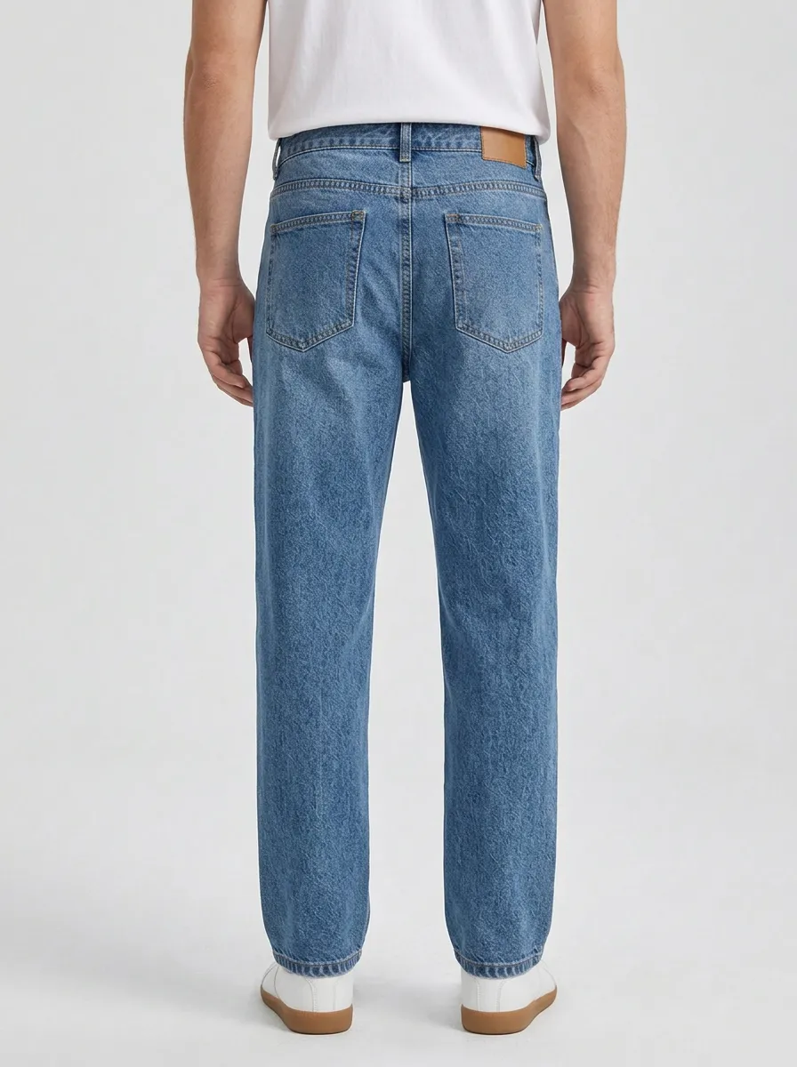 Men's Patchwork Pocket Detail Printed Straight Leg Jeans