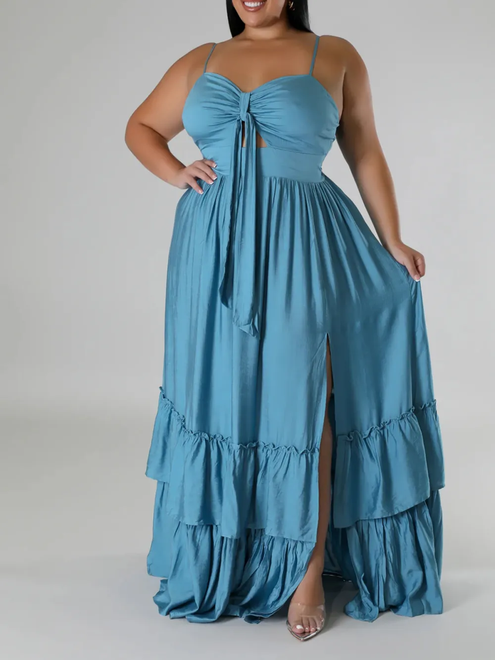 Strapless Plain Slit Dress