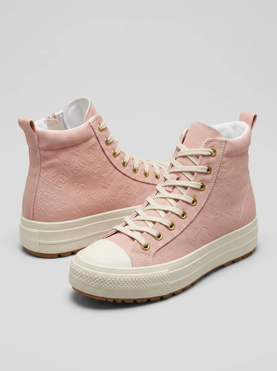 Women's Pastel Pink Geometric Pattern Printed High Top Sneakers